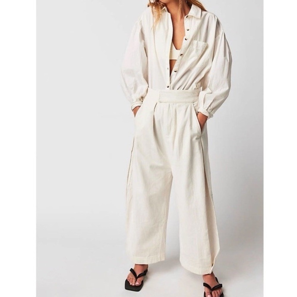 Free People Cool Harbor Wide-Leg Trousers Off Ivory White Size Small
